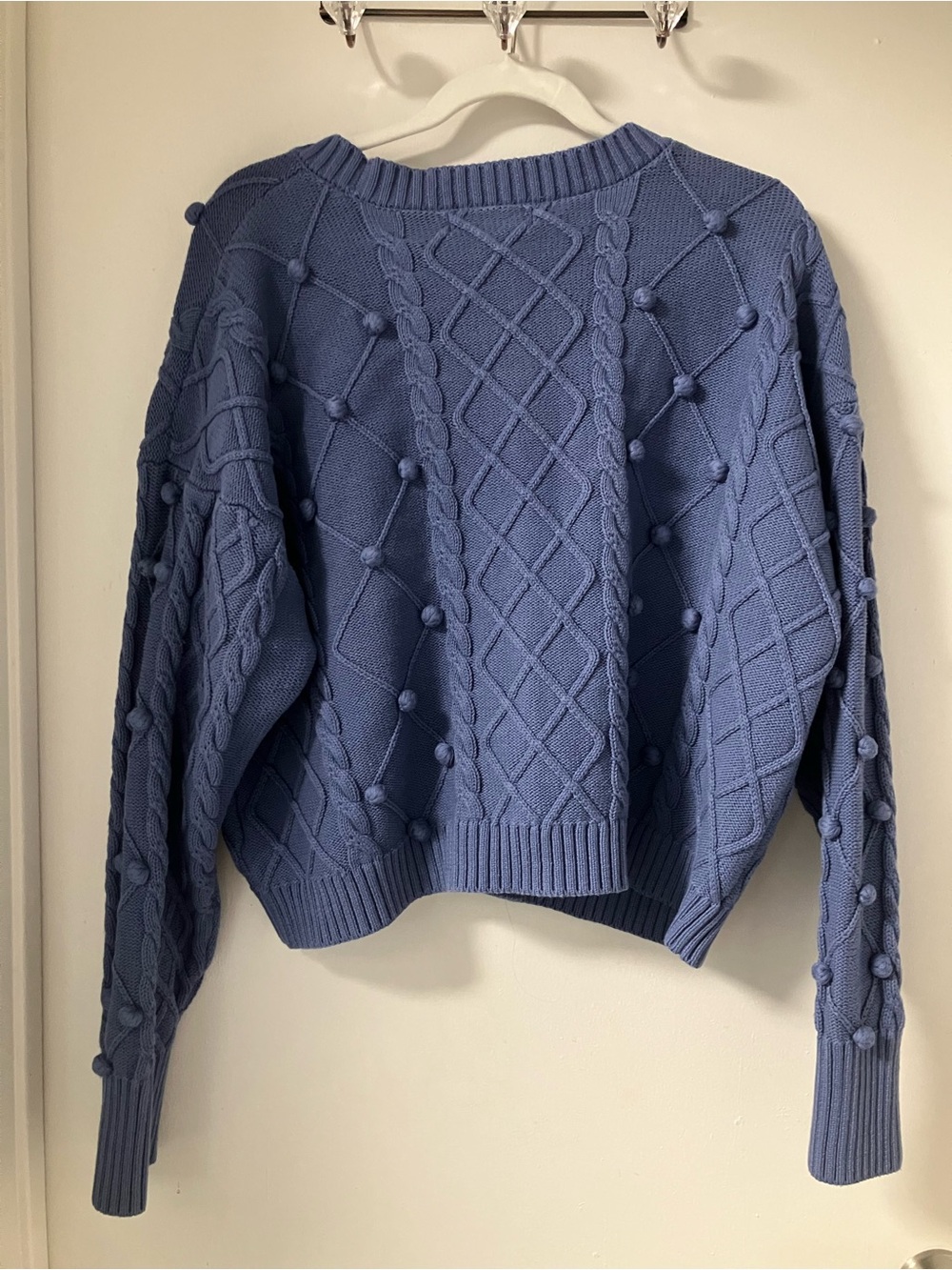Forever 21 Lavender Blue Cable Knit Pom Pom Cardigan - Picture 2 of 3